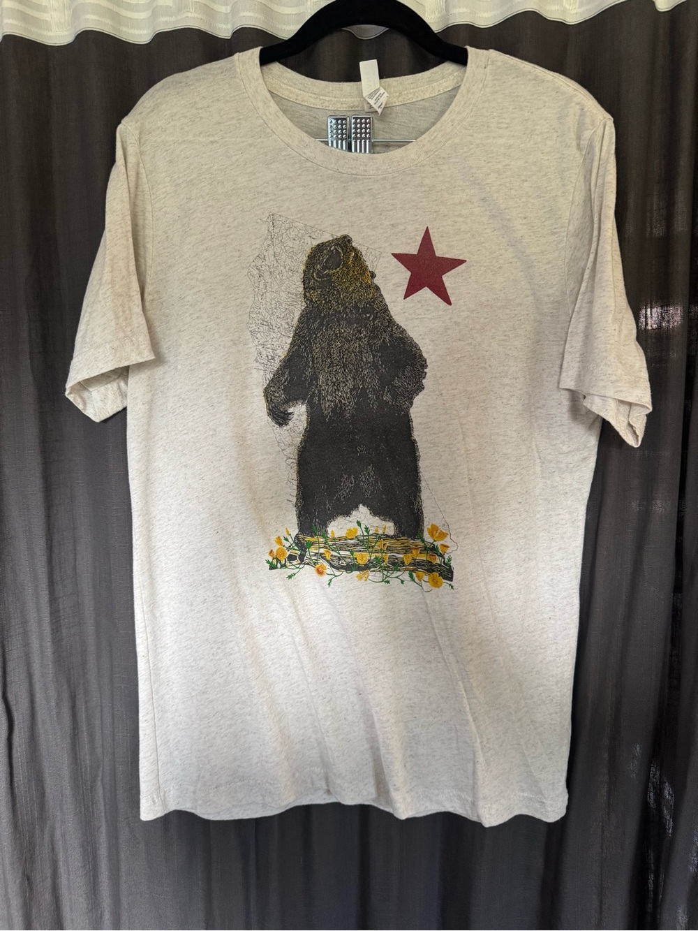 Bella Canvas Beige Graphic Bear Tee with Red Star